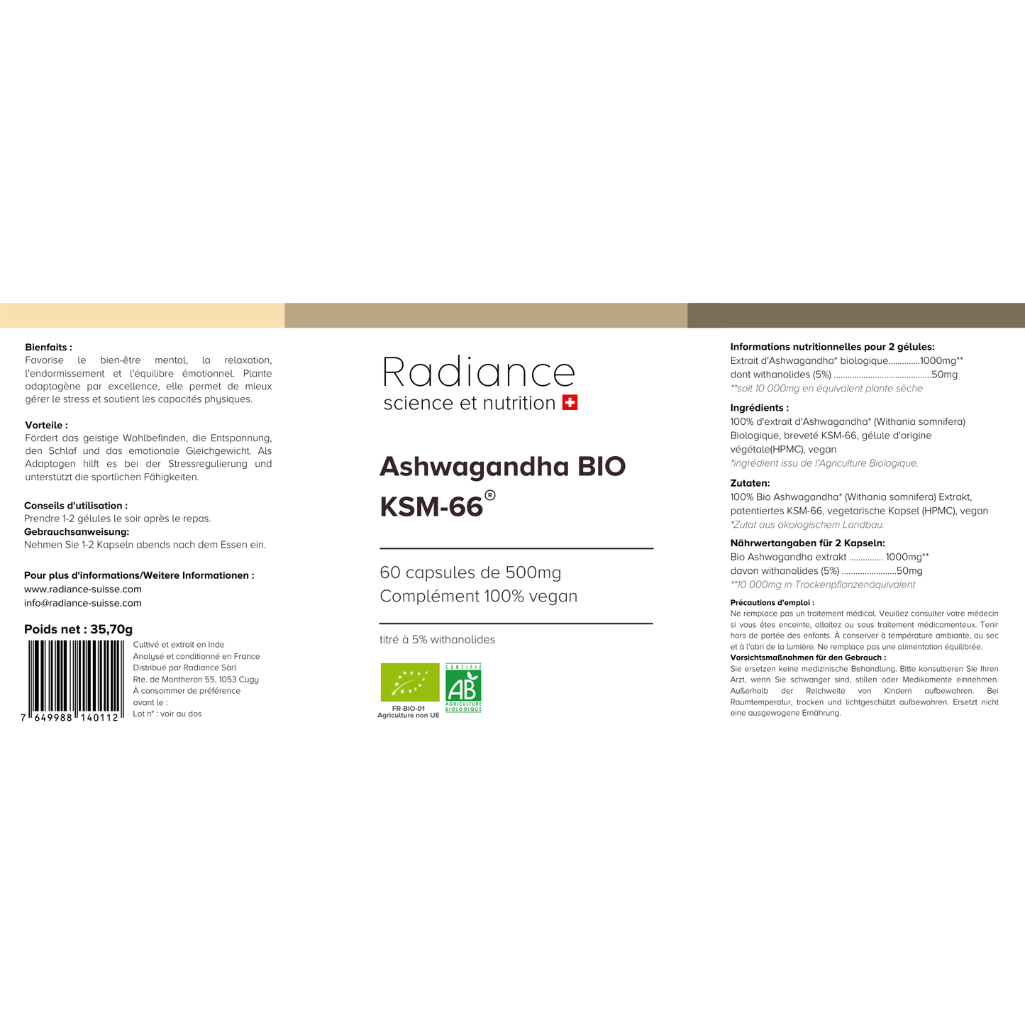 Ashwagandha KSM-66® 60 gelules